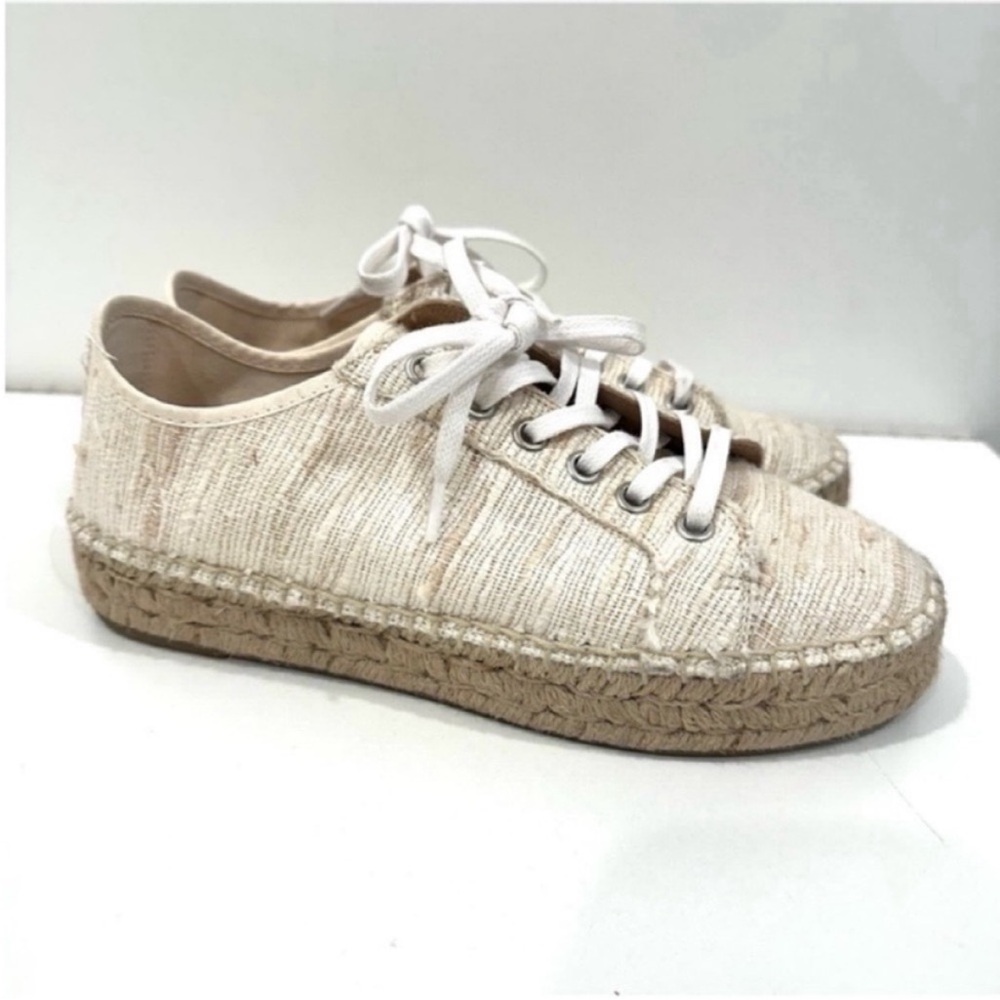 Aquatalia Flyn Cream low top lace up flatform espadrille sneakers 5 EUC - Picture 3 of 8
